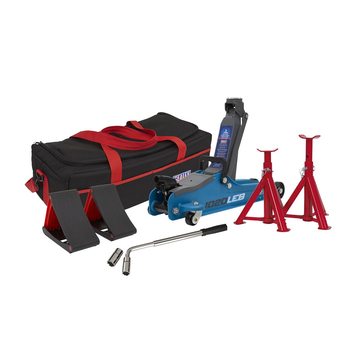 Sealey 1020LEBBAGCOMBO Low Entry Short Chassis Trolley Jack & Accessories Bag Combo 2 Tonne - Blue Sealey