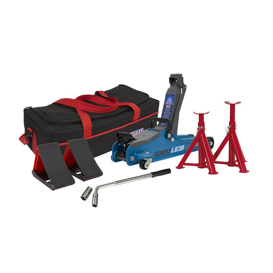 Sealey 1020LEBBAGCOMBO Low Entry Short Chassis Trolley Jack & Accessories Bag Combo 2 Tonne - Blue Sealey