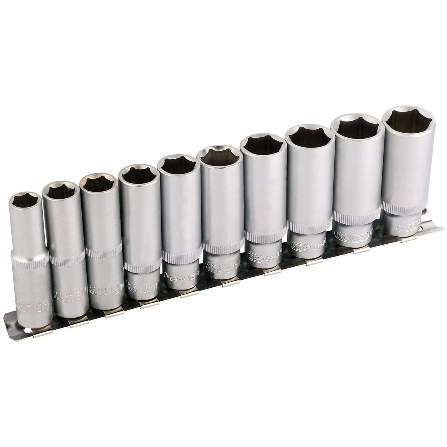 Draper 16401 Deep Socket Set on Metal Rail 3/8" Sq. Dr. 10 Piece Draper