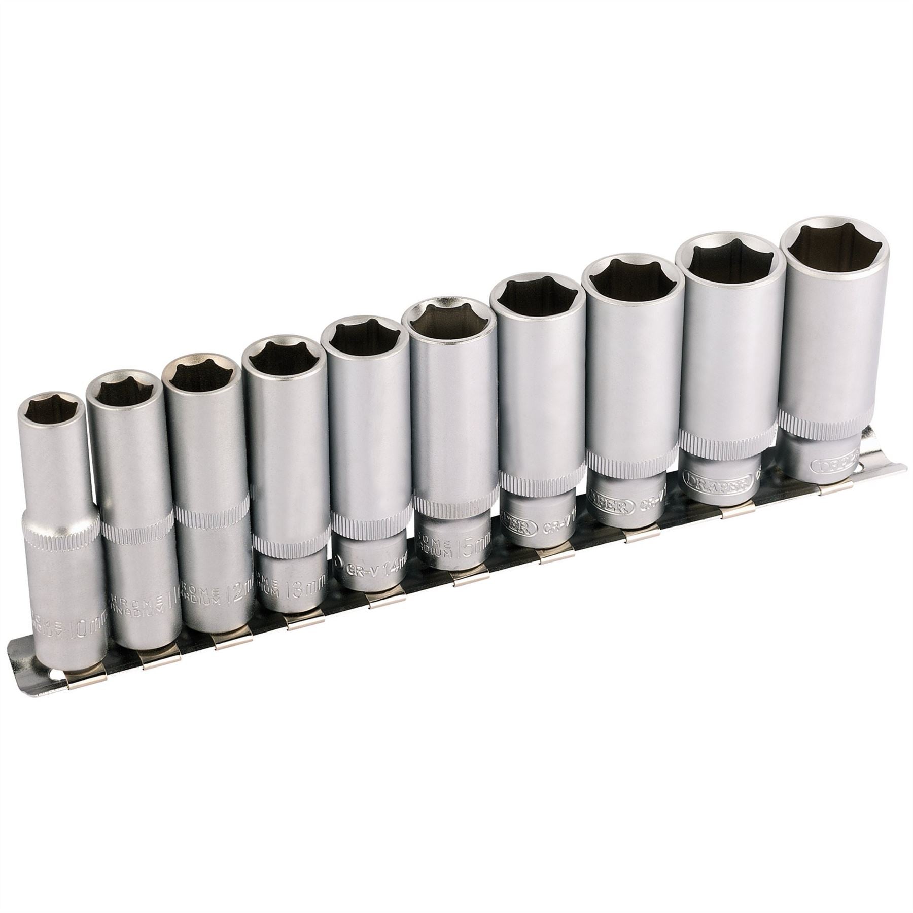 Draper 16401 Deep Socket Set on Metal Rail 3/8" Sq. Dr. 10 Piece Draper