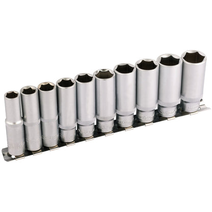 Draper 16401 Deep Socket Set on Metal Rail 3/8" Sq. Dr. 10 Piece Draper