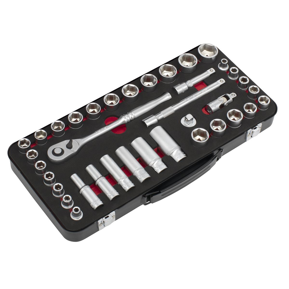 Sealey AK7923 Socket Set 3/8"Sq Drive 37pc - Metric/Imperial - Premier Platinum Sealey