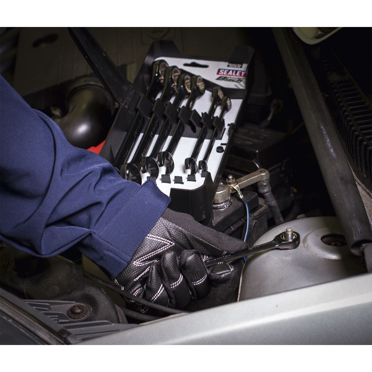 Sealey AK7978 Combination Ratchet Spanner Set 7pc Premier Black Metric Sealey