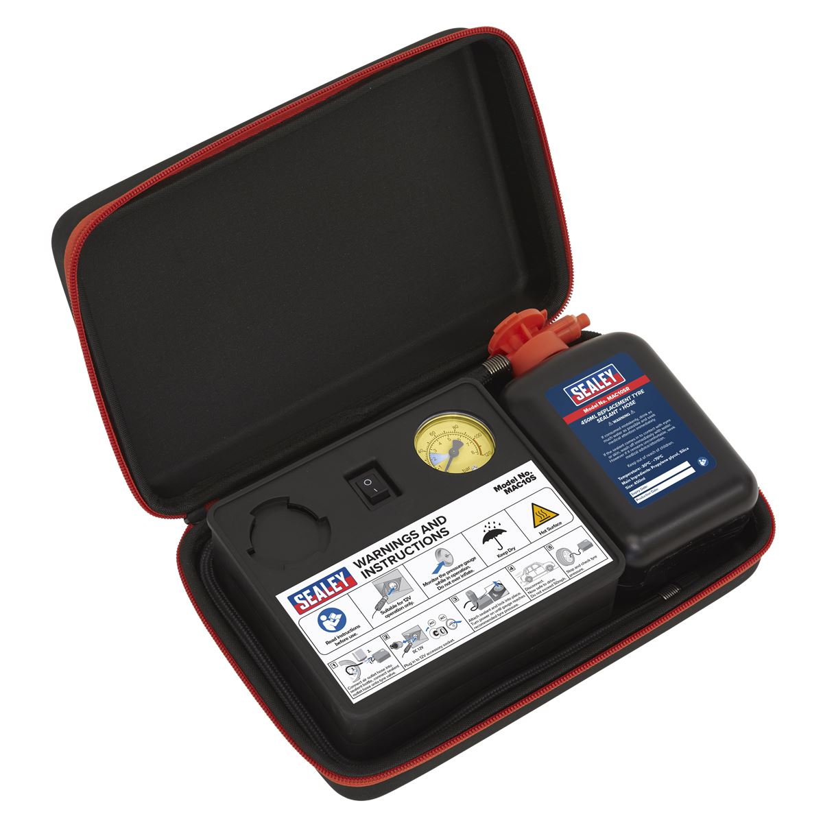 Sealey MAC10S Tyre Inflator 12V & Emergency Puncture Sealant Kit Sealey