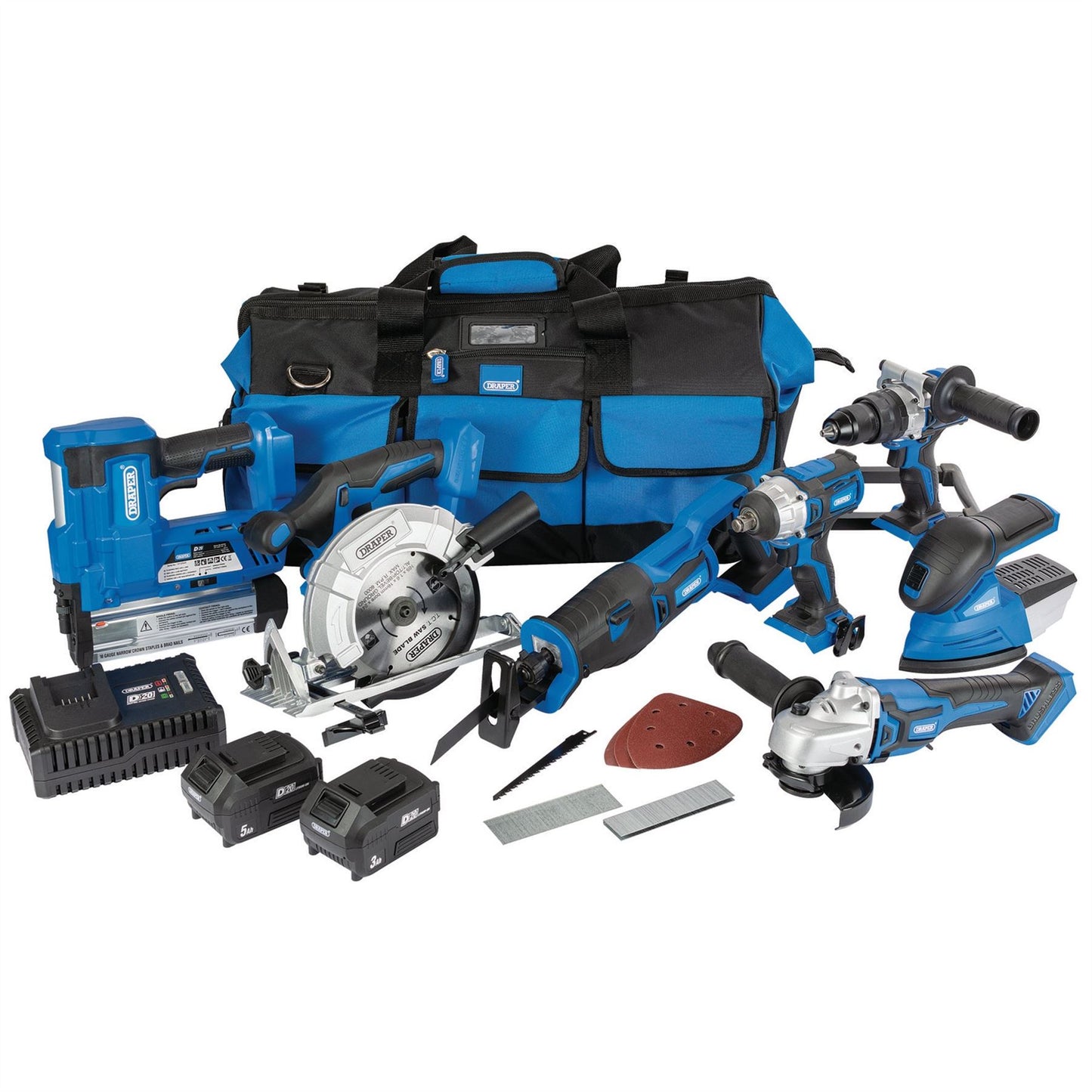 Draper 90473 D20 20V Jumbo Kit 7 x Power Tools 2 x Batteries 1 x Charger 1 x Tool Bag Draper