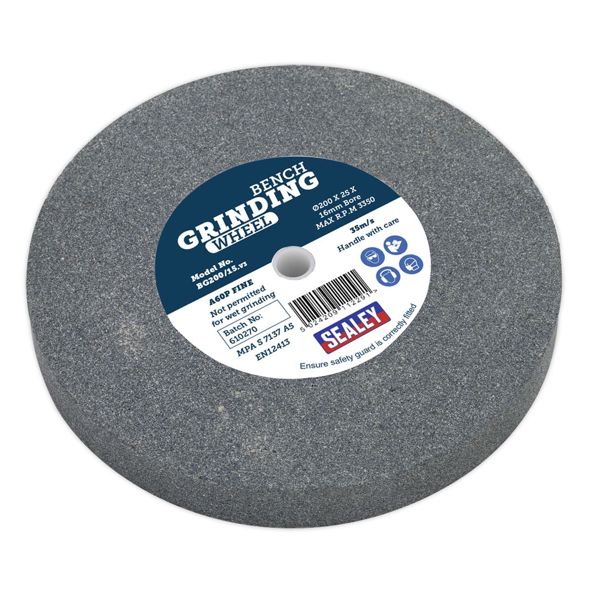 Sealey BG200/15 Grinding Stone Ø200 x 25mm Ø16mm Bore A60P Fine Sealey