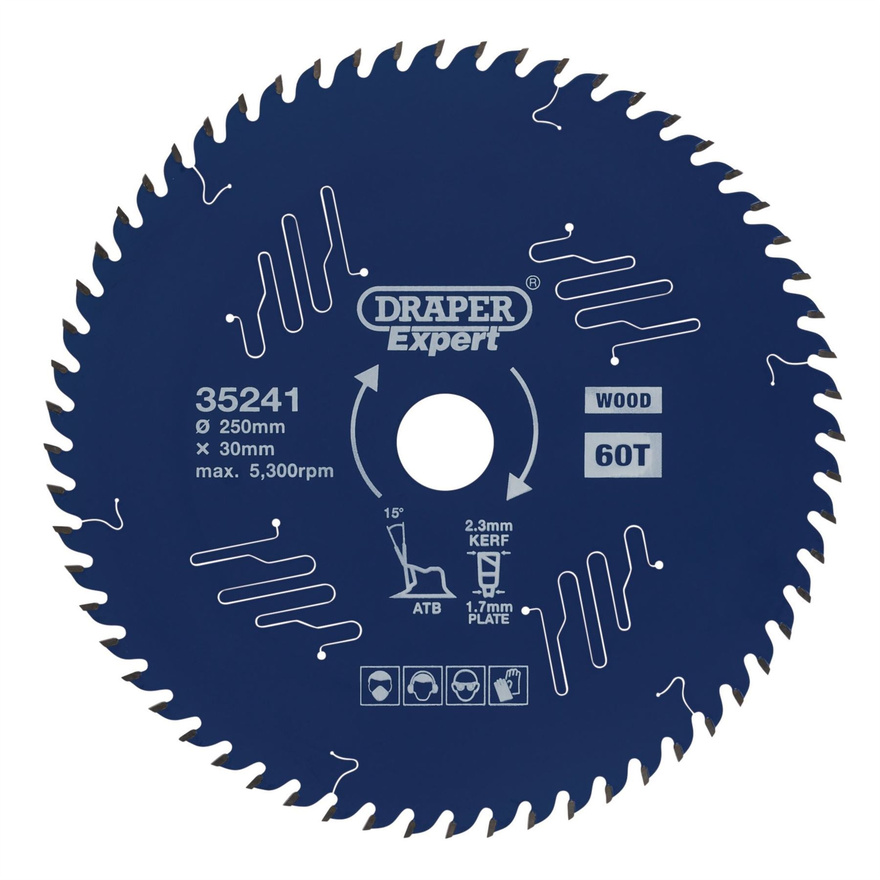 Draper 35241 Expert TCT Circular Saw Blade for Wood with PTFE Coating 250 x 30mm 60T Draper