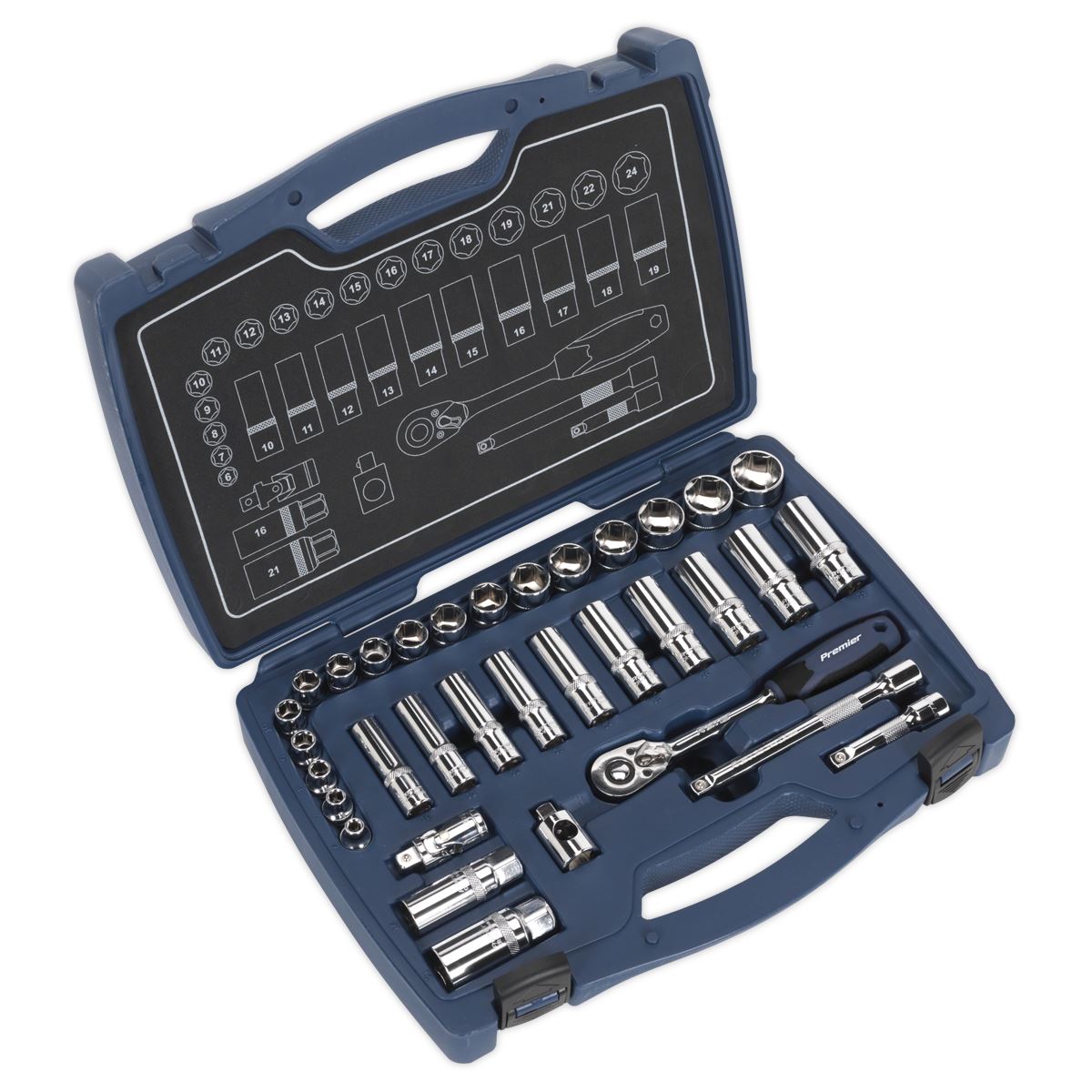 Sealey AK8991 Socket Set 34pc 3/8"Sq Drive 6pt WallDrive® Metric Sealey