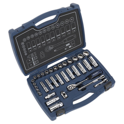 Sealey AK8991 Socket Set 34pc 3/8"Sq Drive 6pt WallDrive® Metric Sealey