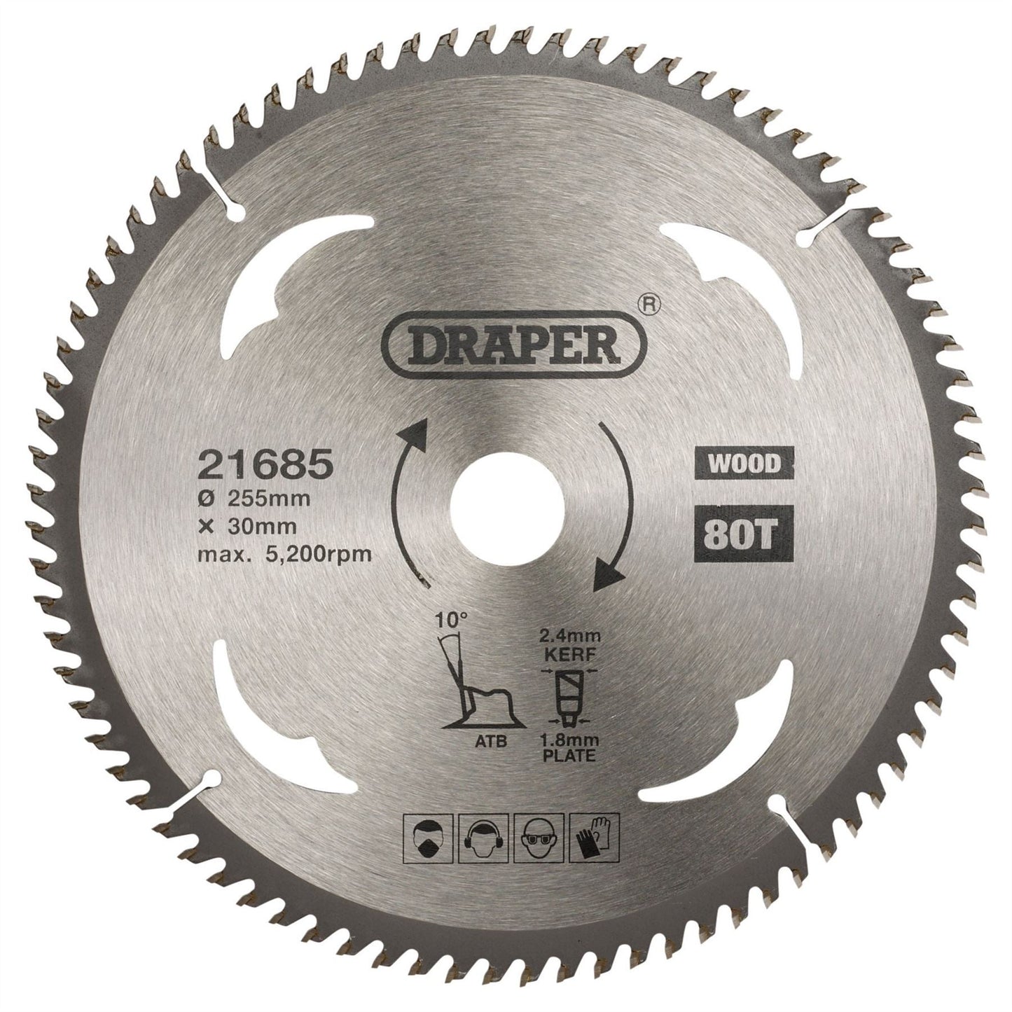 Draper 21685 TCT Circular Saw Blade for Wood 255 x 30mm 80T Draper