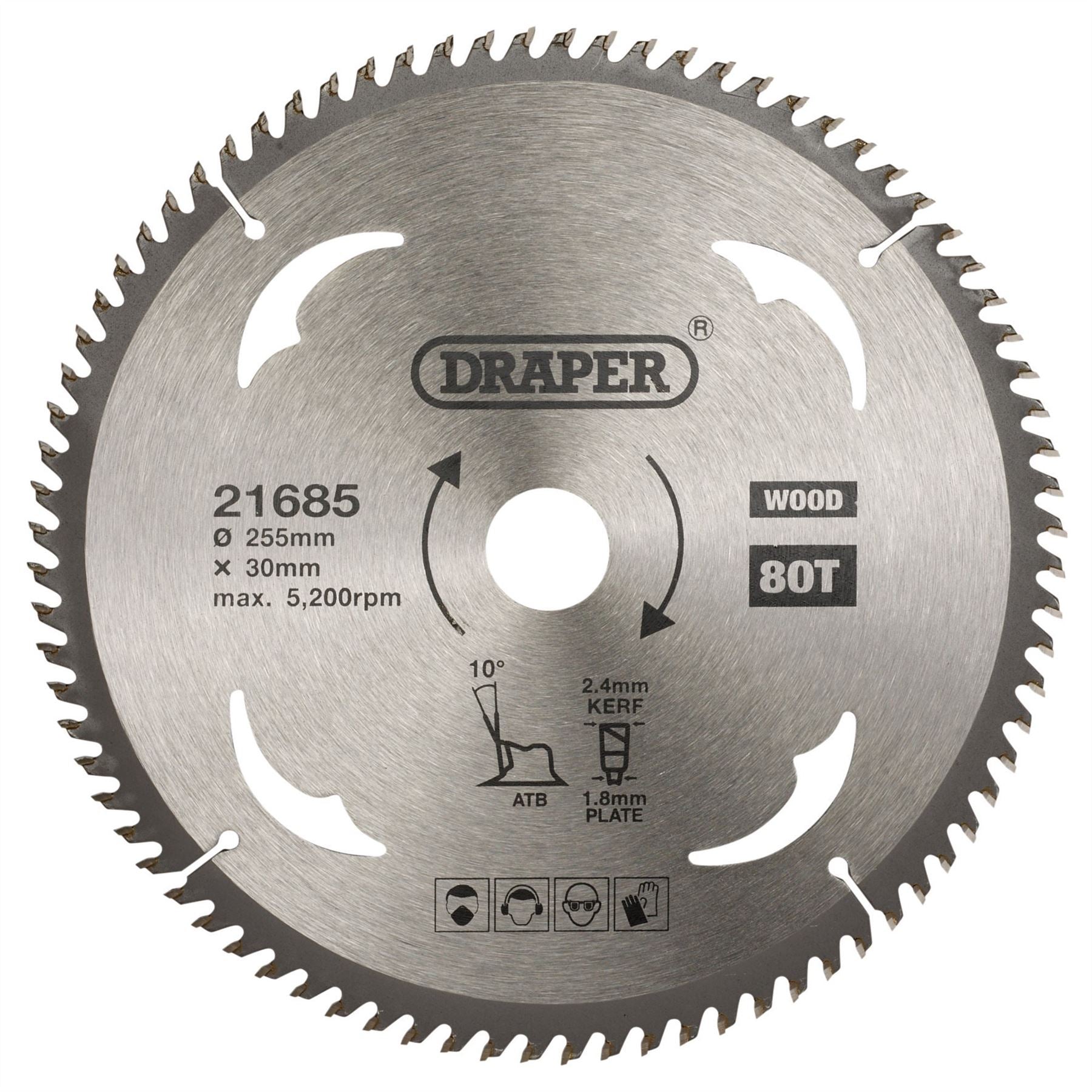 Draper 21685 TCT Circular Saw Blade for Wood 255 x 30mm 80T Draper