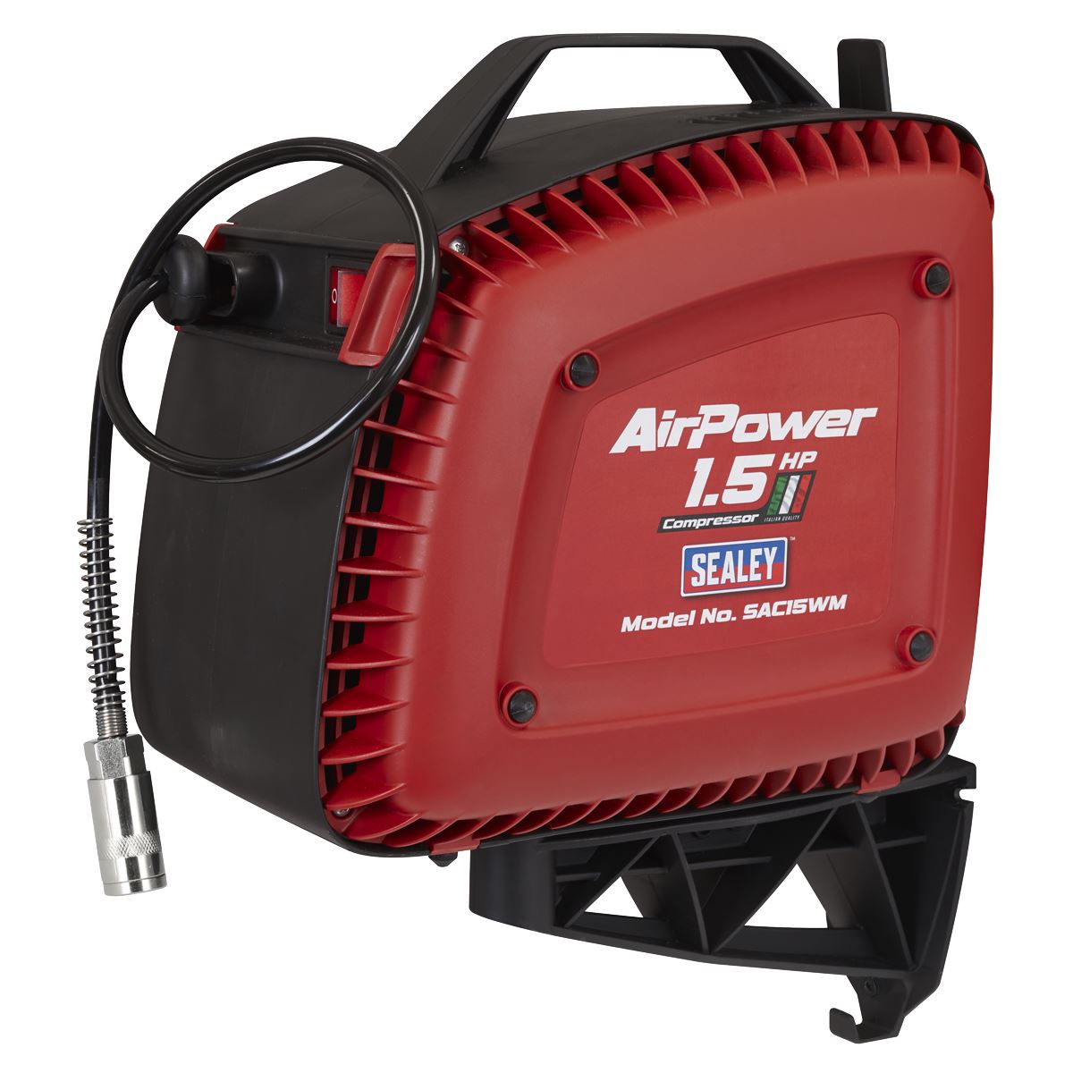 Sealey SAC15WM Wall Mounting Oil Free Air Compressor 1.5hp with 7m Retractable Hose Reel Sealey