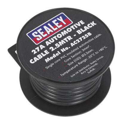 Sealey AC2725B Automotive Cable Thick Wall 27A 2.5m Black Sealey