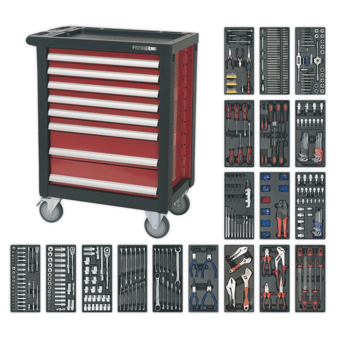 Sealey AP2408TTC08 Rollcab 8 Drawer with Ball-Bearing Slides & 707pc Tool Kit Sealey