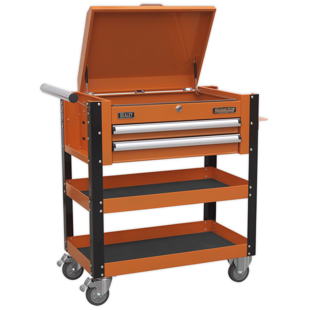 Sealey AP760MO Heavy-Duty Mobile Tool & Parts Trolley 2 Drawers & Lockable Top - Orange Sealey