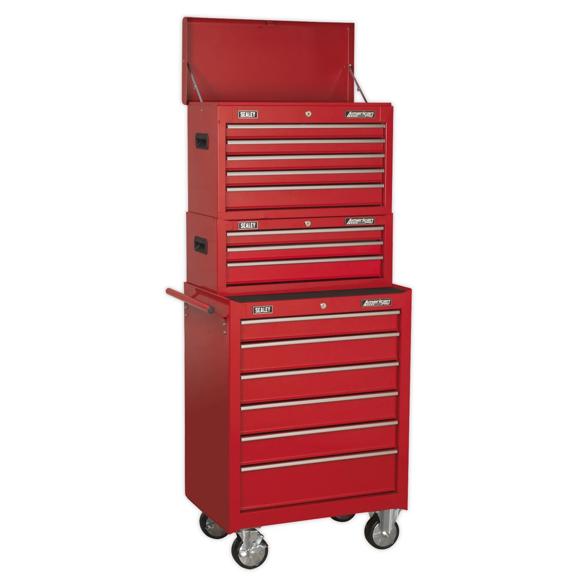 Sealey AP22STACK Topchest Mid-Box Tool Chest & Rollcab 14 Drawer Stack - Red Sealey