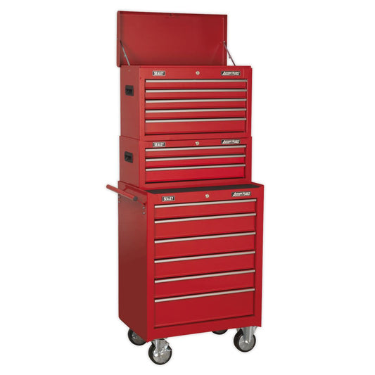 Sealey AP22STACK Topchest Mid-Box Tool Chest & Rollcab 14 Drawer Stack - Red Sealey