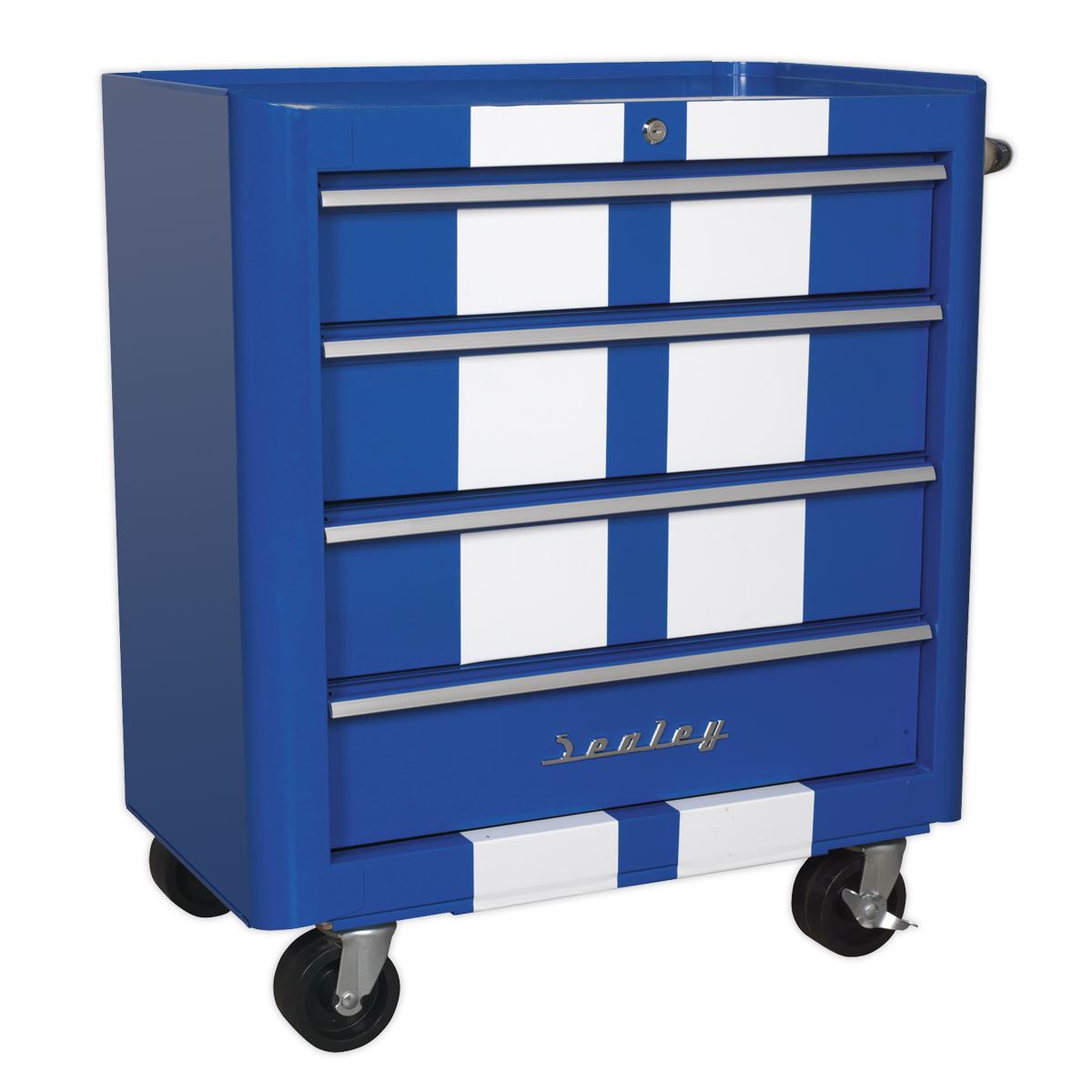 Sealey AP28204BWS Rollcab 4 Drawer Retro Style - Blue with White Stripes Sealey