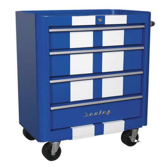 Sealey AP28204BWS Rollcab 4 Drawer Retro Style - Blue with White Stripes Sealey
