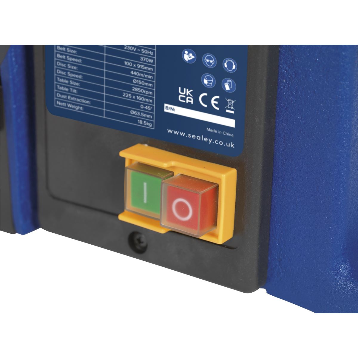 Sealey SM914 Belt/Disc Sander 915 x 100mm/Ø150mm 370W/230V Sealey