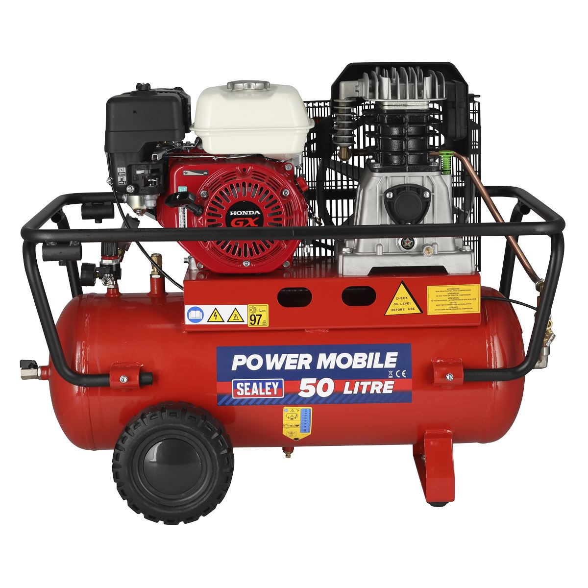 Sealey SA5055 Air Compressor 50L Belt Drive Petrol Engine 5.5hp Sealey