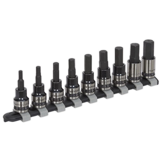 Sealey AK7986 Hex Key Socket Bit Set 9pc 3/8"Sq Drive Metric - Premier Black Sealey