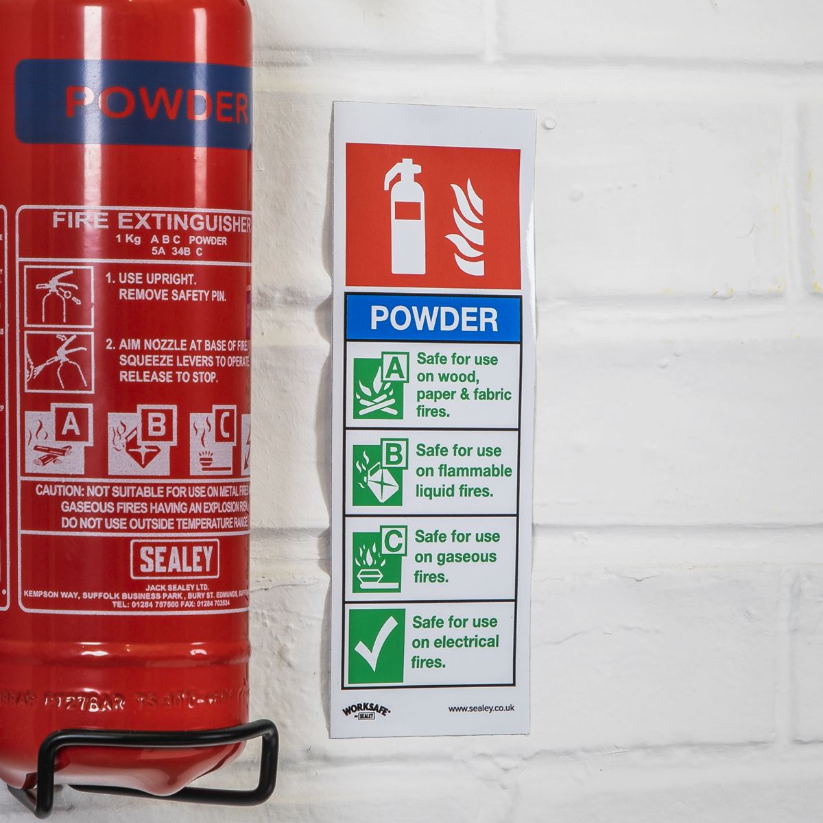 Sealey SS52V10 Safe Conditions Safety Sign - Powder Fire Extinguisher - Self-Adhesive Vinyl - Pack of 10 Sealey