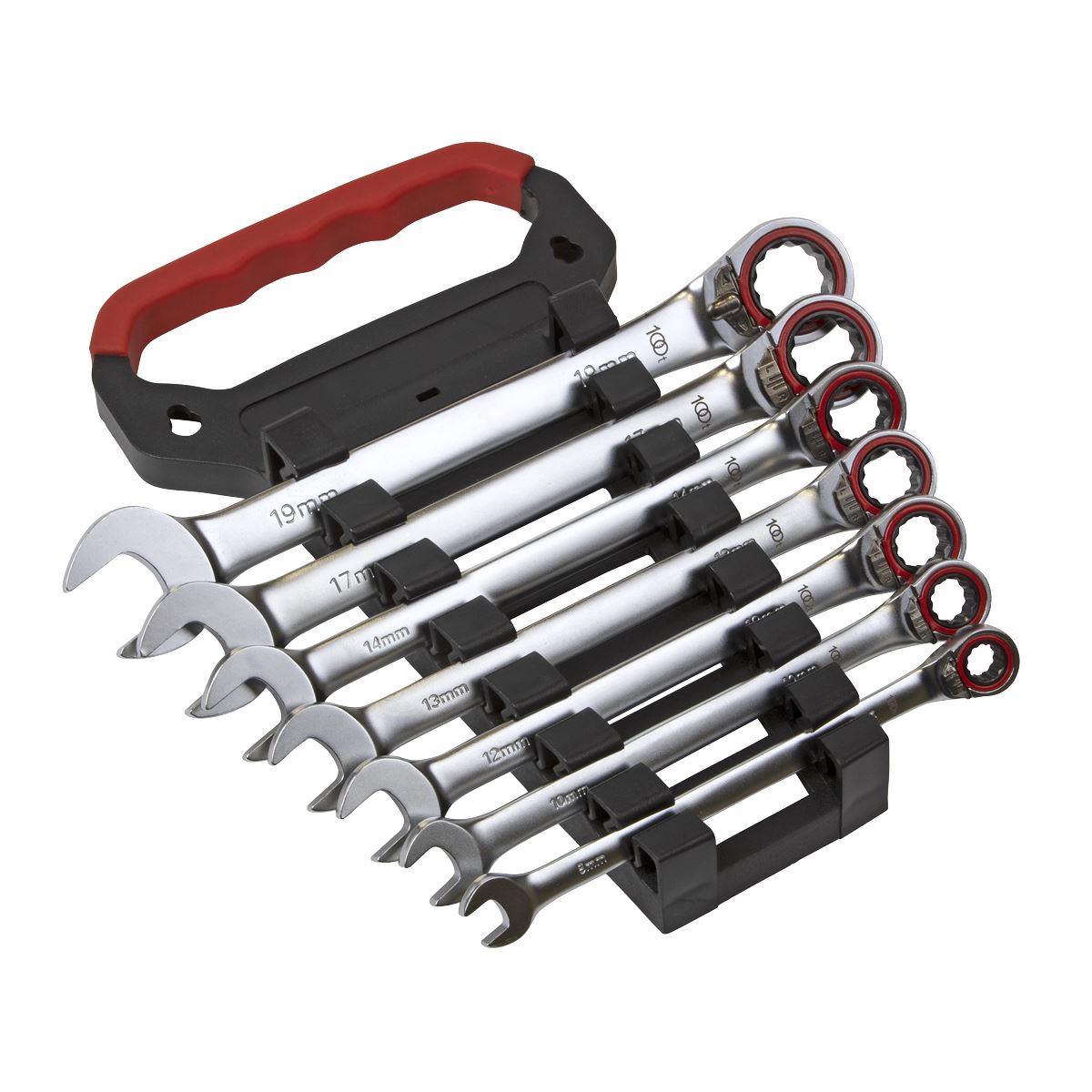 Sealey AK63945 Reversible Ratchet Combination Spanner Set 7pc Metric Premier Platinum Sealey