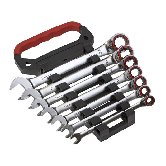 Sealey AK63945 Reversible Ratchet Combination Spanner Set 7pc Metric Premier Platinum Sealey