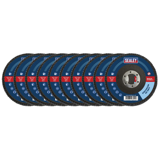 Sealey FD1156010 60Grit Flap Discs Zirconium Ø115mm Ø22mm Bore - Pack of 10 Sealey