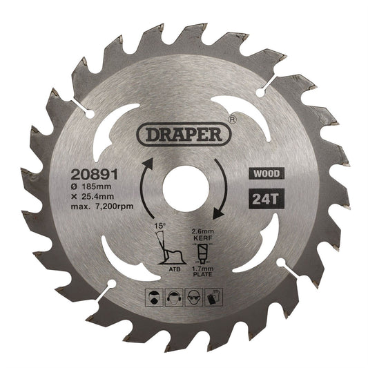 Draper 20891 TCT Circular Saw Blade for Wood 185 x 25.4mm 24T Draper