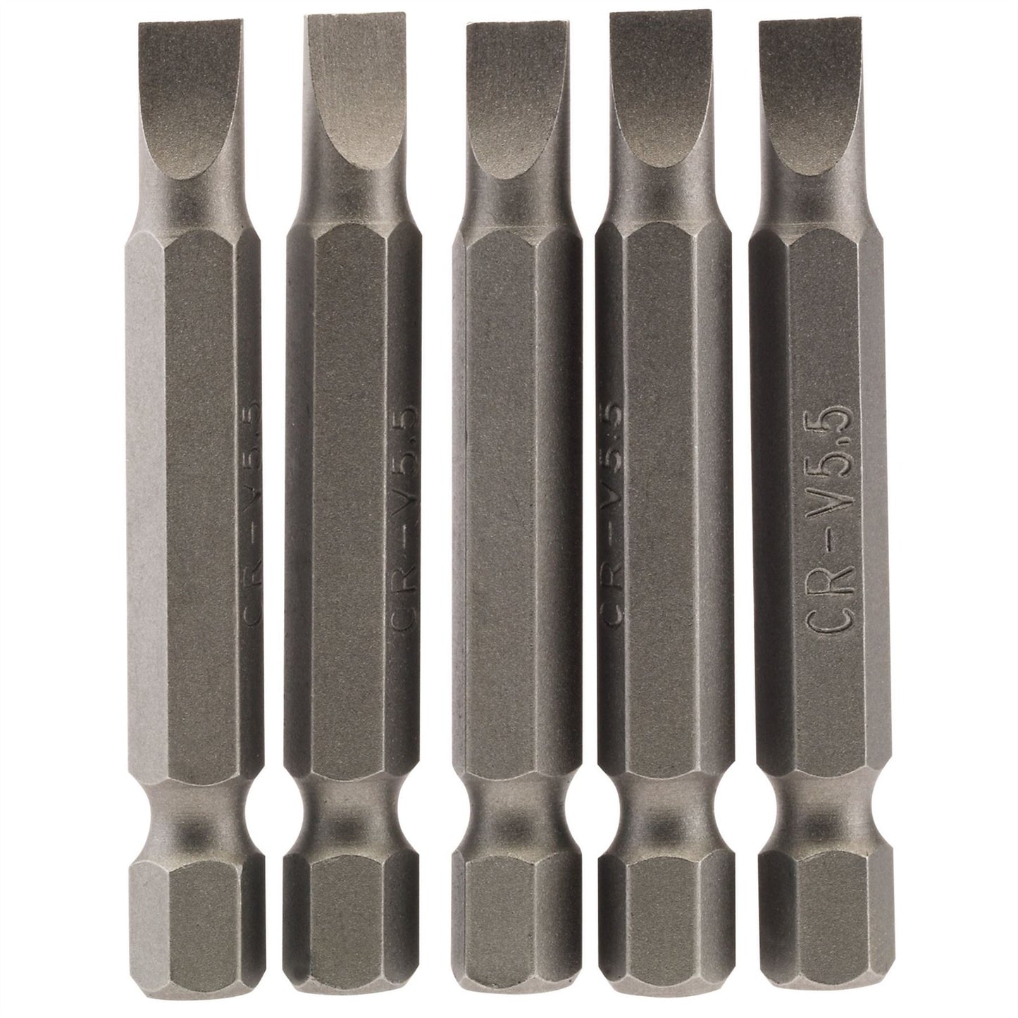 Draper 64272 Plain Slot Insert Bit 5.5mm 1/4" Hex 50mm Long Pack of 5 Draper