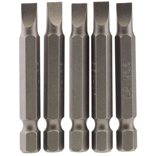 Draper 64272 Plain Slot Insert Bit 5.5mm 1/4" Hex 50mm Long Pack of 5 Draper