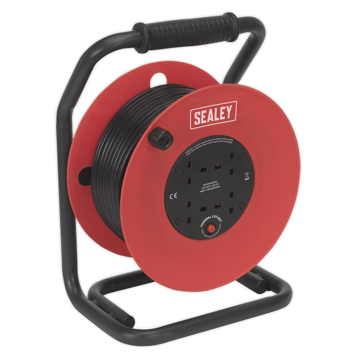 Sealey CR50/1.5 Cable Reel 50m 4 x 230V 1.5mm² Heavy-Duty Thermal Trip Sealey