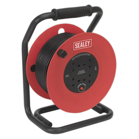 Sealey CR50/1.5 Cable Reel 50m 4 x 230V 1.5mm² Heavy-Duty Thermal Trip Sealey