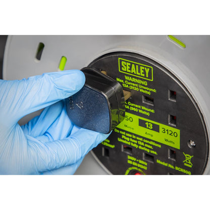 Sealey BCR50G Cable Reel with Thermal Trip 4 x 230V Sockets 50m - Green Sealey