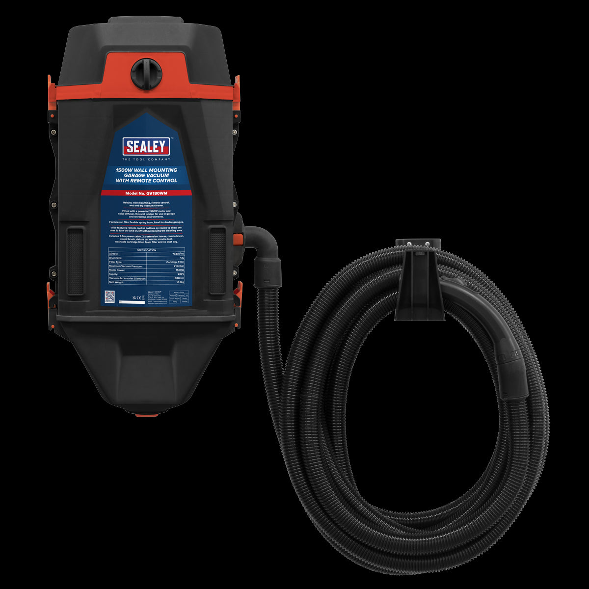Sealey GV180WM Garage Vacuum 1200W with Remote Control - Wall Mounting Sealey