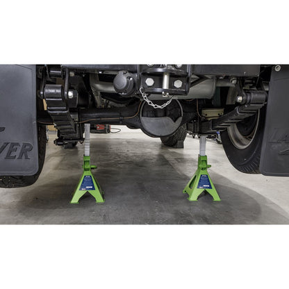 Sealey VS2003HV Ratchet Type Axle Stands (Pair) 3 Tonne Capacity per Stand - Hi-Vis Green Sealey