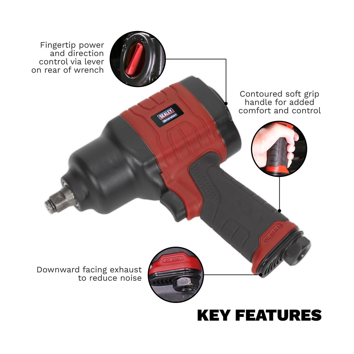 Sealey GSA6002 Composite Air Impact Wrench 1/2"Sq Drive - Twin Hammer Sealey