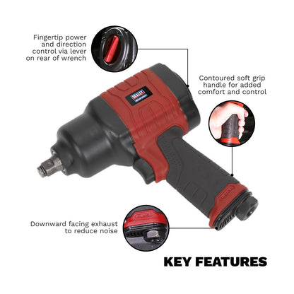 Sealey GSA6002 Composite Air Impact Wrench 1/2"Sq Drive - Twin Hammer Sealey
