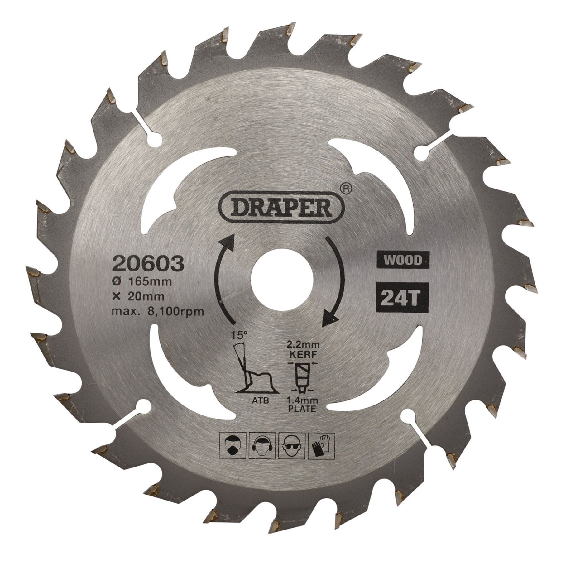 Draper 20603 TCT Circular Saw Blade for Wood 165 x 20mm 24T Draper