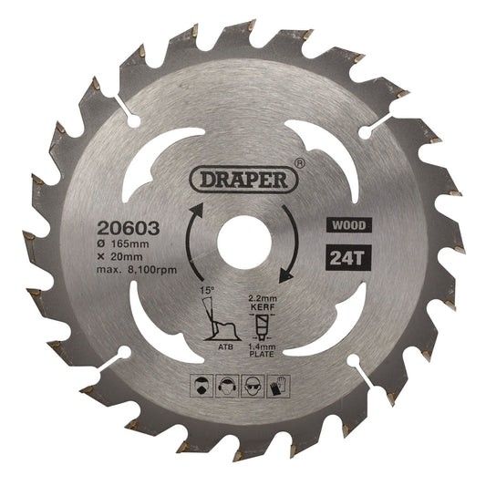 Draper 20603 TCT Circular Saw Blade for Wood 165 x 20mm 24T Draper