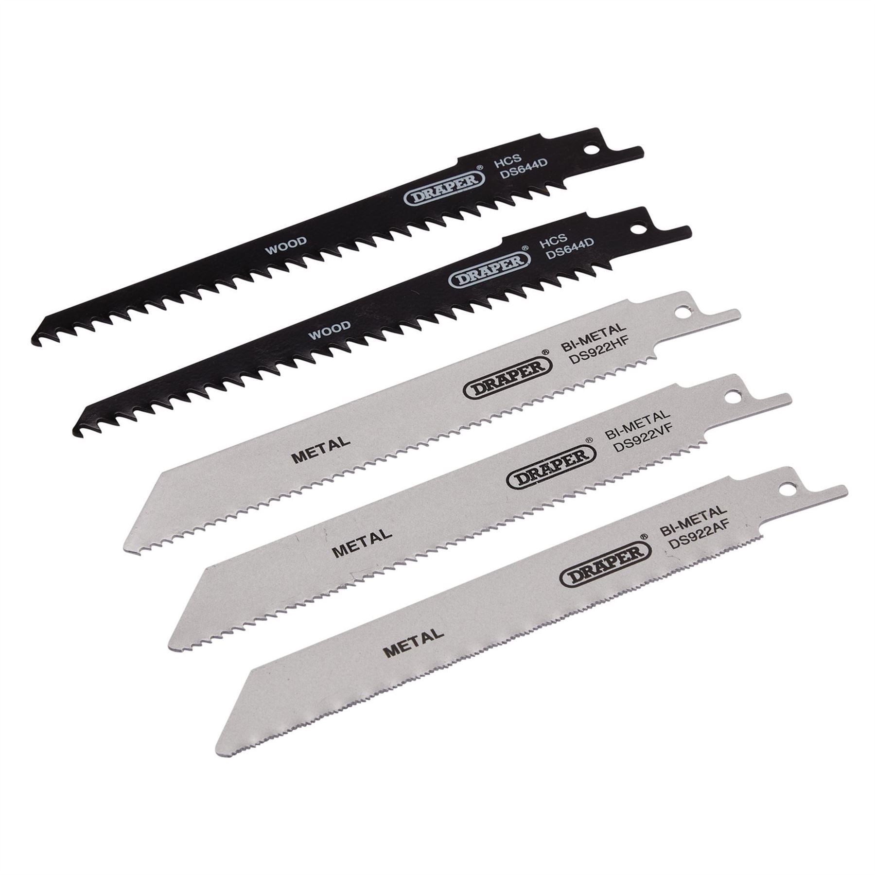 Draper 52517 Assorted Reciprocating Saw Blades for Multi-Purpose Cutting 150mm Pack of 5 Draper