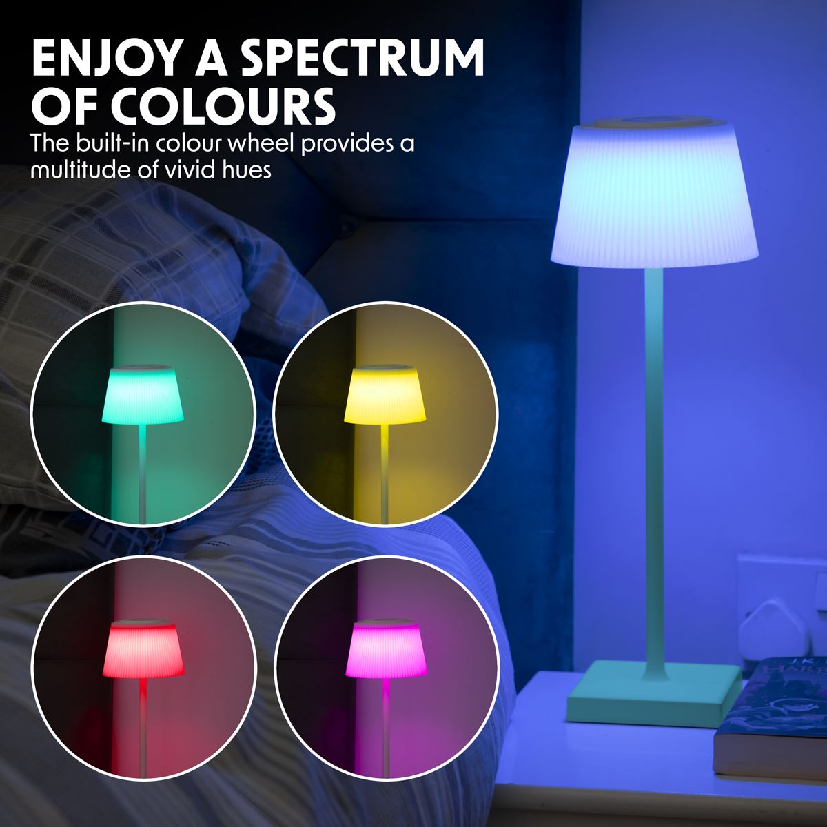 Dellonda DH214 Rechargeable Table Lamp for Home Office Restaurant RGB Colours Sealey