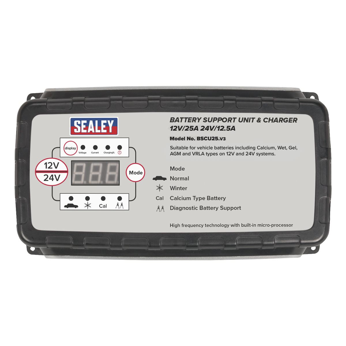 Sealey BSCU25 Battery Support Unit & Charger 12V-25A/24V-12.5A Sealey