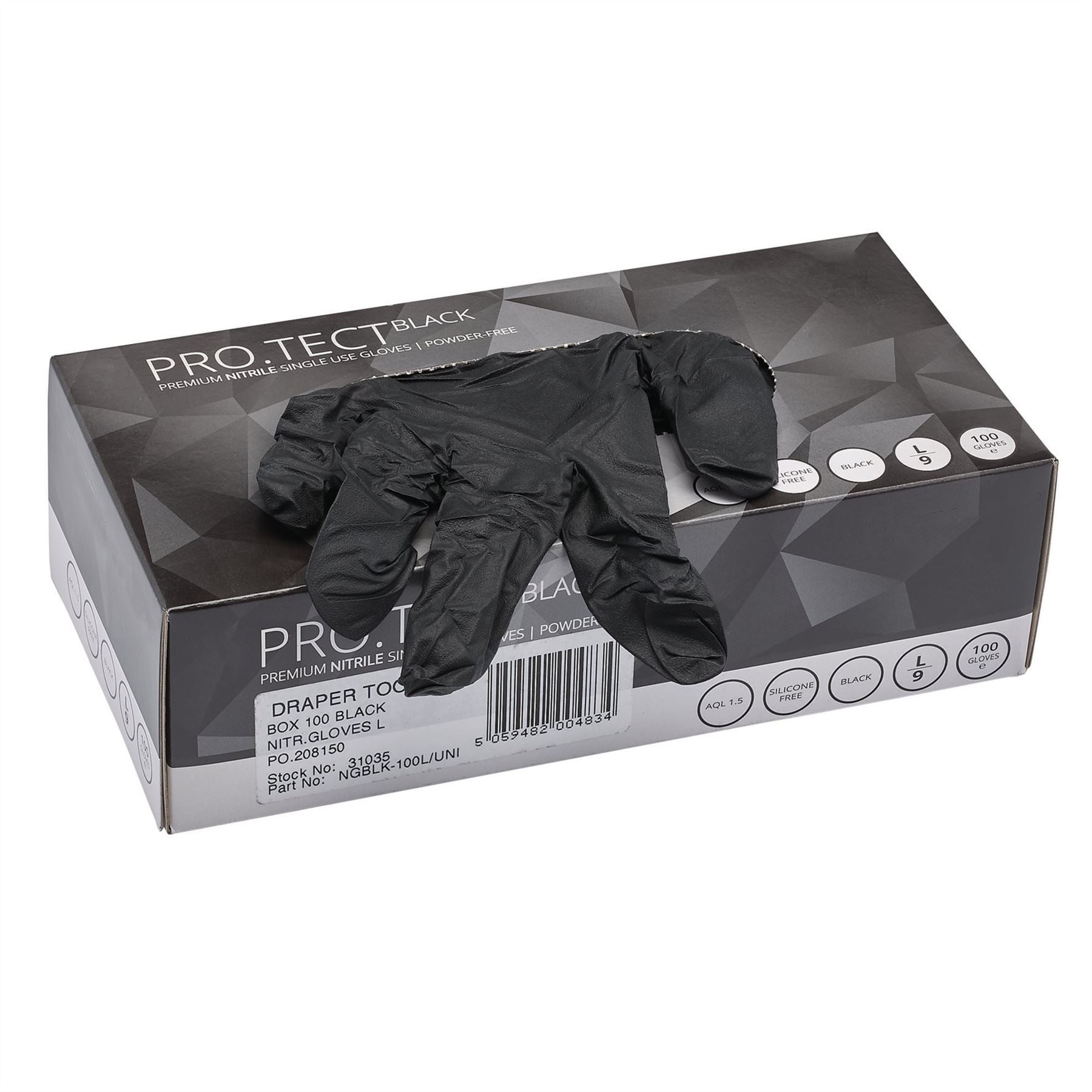 Draper 31035 Nitrile Gloves Large Black Pack of 100 Draper