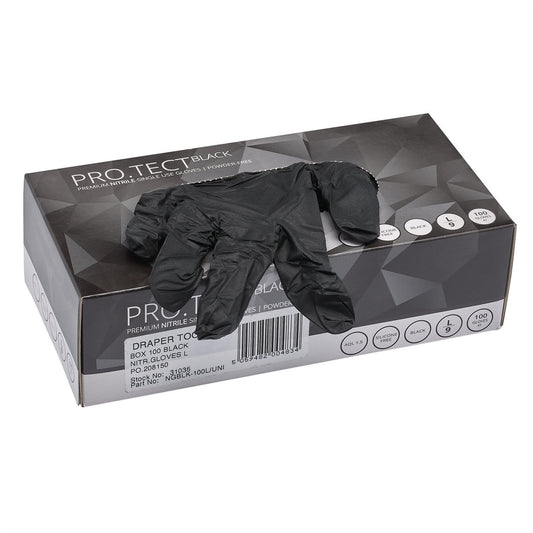 Draper 31035 Nitrile Gloves Large Black Pack of 100 Draper