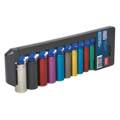 Sealey AK285D Multi-Coloured Socket Set 10pc 3/8"Sq Drive 6pt Deep WallDrive® Metric Sealey