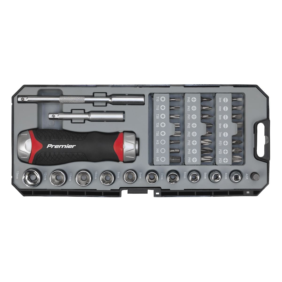 Sealey AK64905 Fine Tooth Ratchet Screwdriver Socket & Bit Set 38pc Sealey