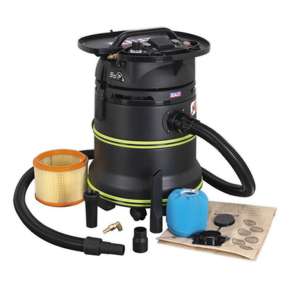 Sealey DFS35M Vacuum Cleaner Industrial Dust-Free Wet/Dry 35L 1000W/230V Plastic Drum M-Class Self-Clean Filter Sealey